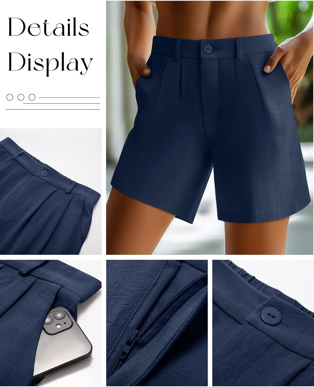 2 Pack Linen Bermuda Shorts for Women Dressy High Waisted Casual Elastic Pleated Wide Leg Summer Shorts with Pockets