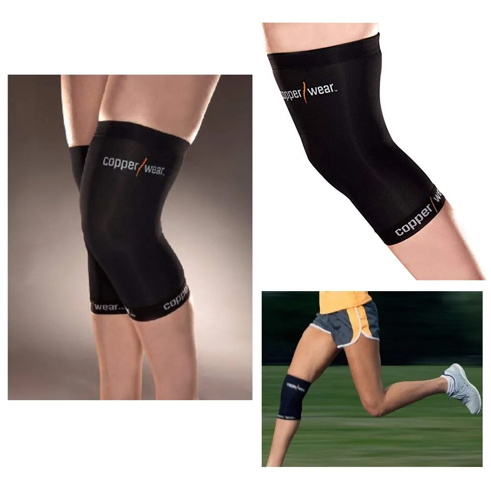 2 Pc Copper Knee Sleeve Support Brace Patella Soft Wrap Sports Black Size Large