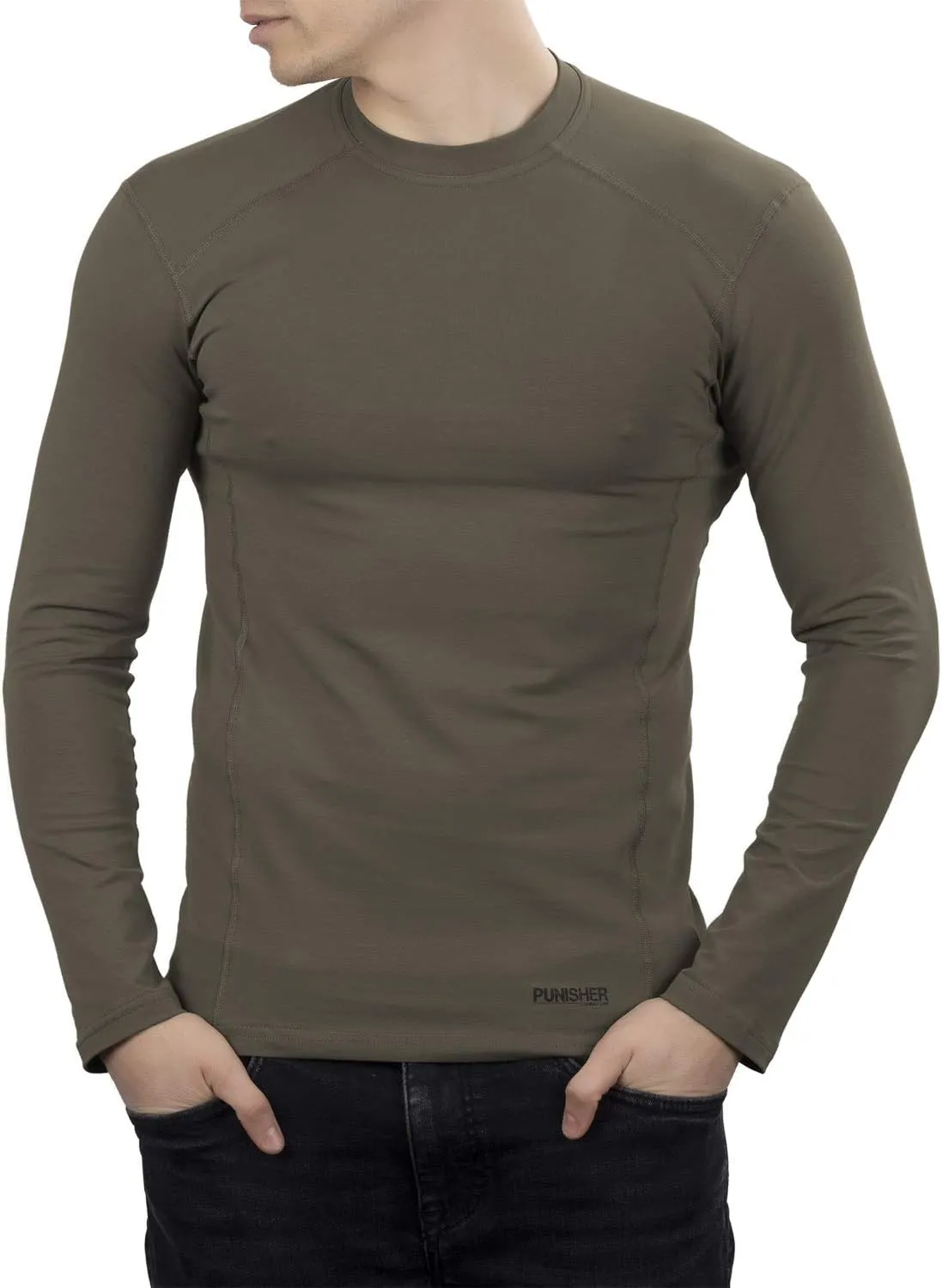 281Z Mens Military Stretch Cotton Long Sleeve T-Shirt - Tactical Hiking Outdoor Undershirt - Punisher Combat Line