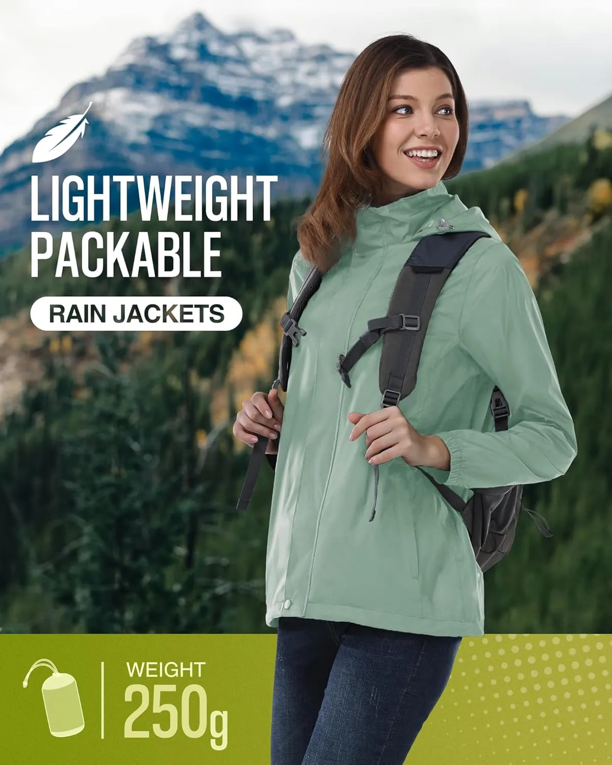 33,000ft Women's Rain Jacket Waterproof Lightweight Packable Raincoat with Hood for Golf Hiking Travel Windbreaker