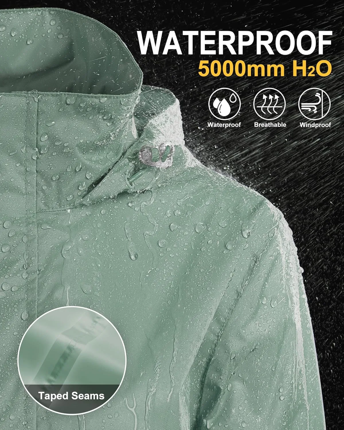 33,000ft Women's Rain Jacket Waterproof Lightweight Packable Raincoat with Hood for Golf Hiking Travel Windbreaker