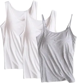 3PCS T-Shirt with Built-in Bra Women Workout Yoga Tank Tops Sleeveless Padded Bra Soft Comfy Camisole Athletic Shirts