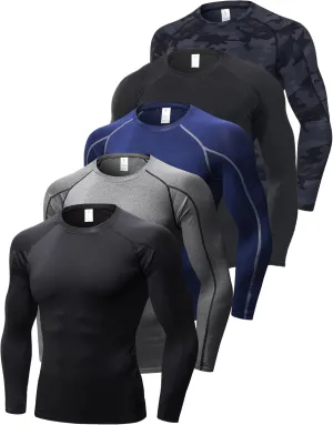 5 or 3 Pack Compression Shirts for Men Long Sleeve Cool Dry Athletic Workout Baselayer Baseball Undershirt Tops