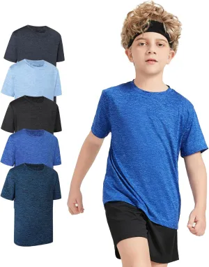 5 Pack Boys&Girls Athletic Quick Dry Short Sleeve Youth Performance Activewear T-Shirt for Kids