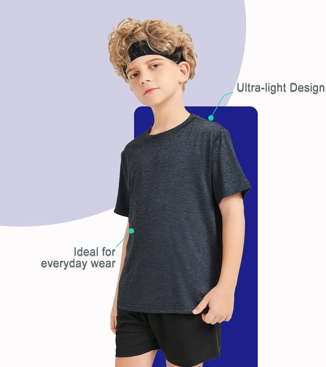 5 Pack Boys&Girls Athletic Quick Dry Short Sleeve Youth Performance Activewear T-Shirt for Kids