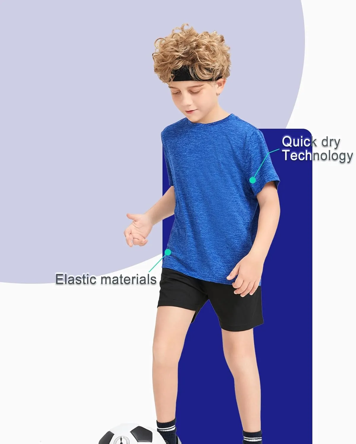 5 Pack Boys&Girls Athletic Quick Dry Short Sleeve Youth Performance Activewear T-Shirt for Kids