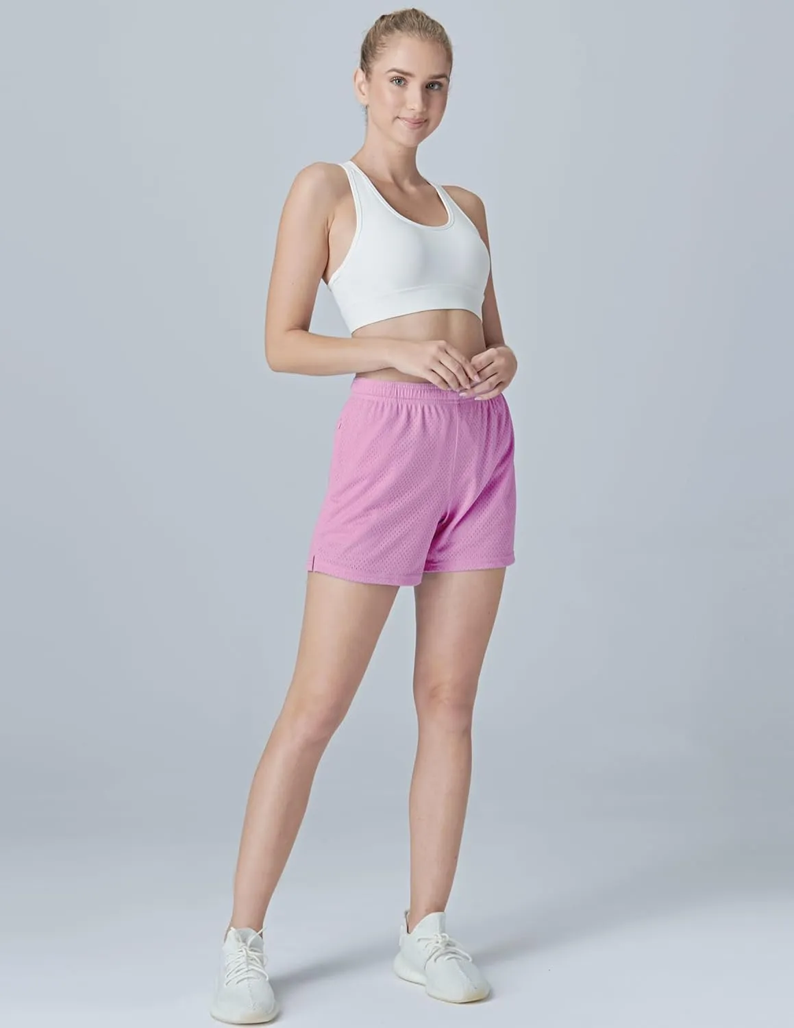 5-Pack Women's Athletic Shorts Mesh Basketball, Ladies Active Loose Pull-On Shorts with Zipper Pockets, 5" Inseam