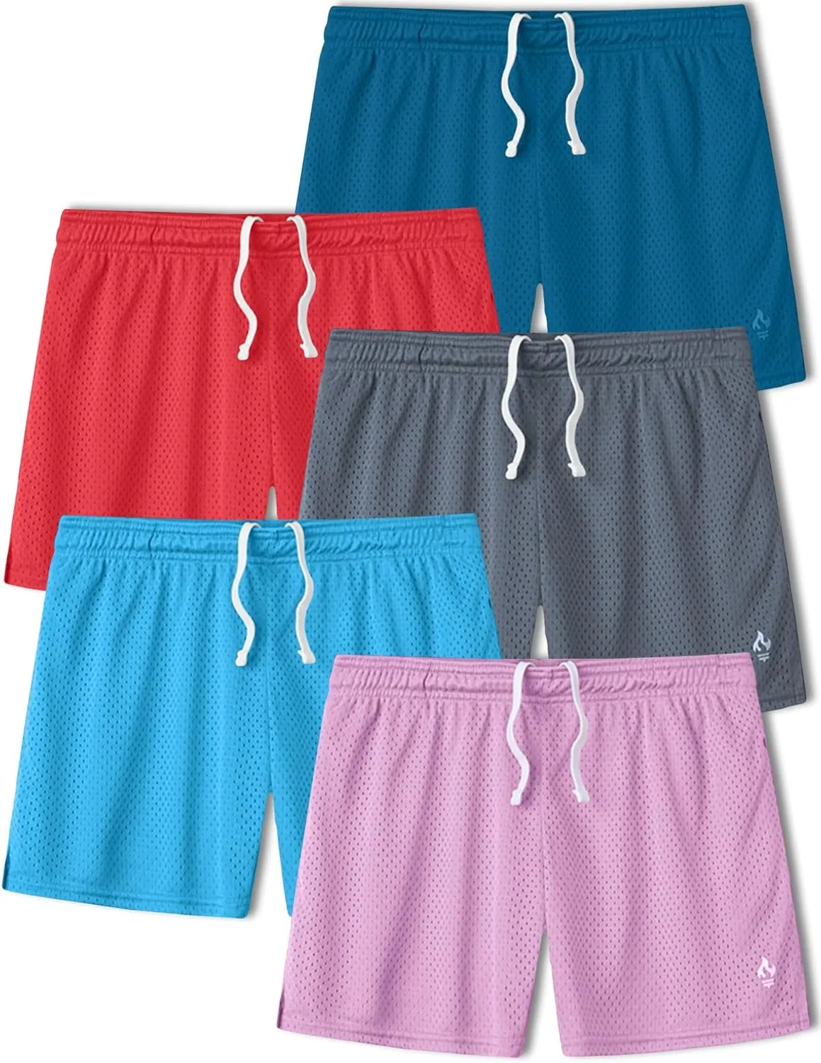 5-Pack Women's Athletic Shorts Mesh Basketball, Ladies Active Loose Pull-On Shorts with Zipper Pockets, 5" Inseam