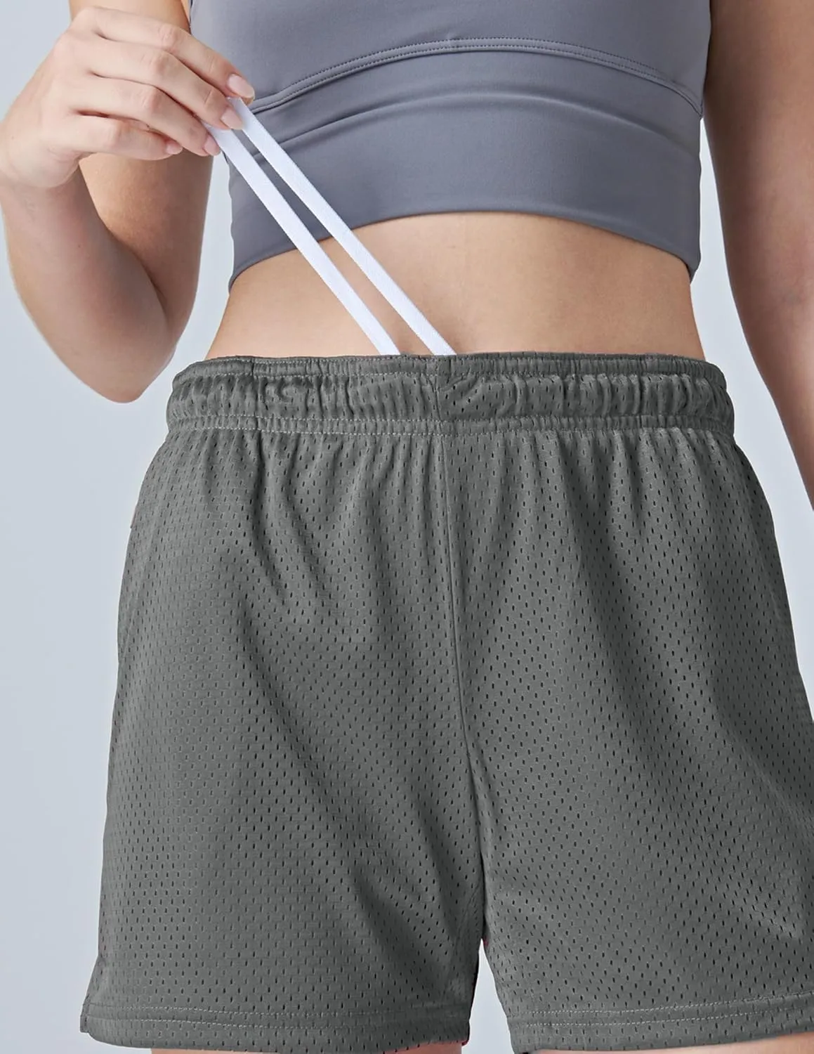 5-Pack Women's Athletic Shorts Mesh Basketball, Ladies Active Loose Pull-On Shorts with Zipper Pockets, 5" Inseam
