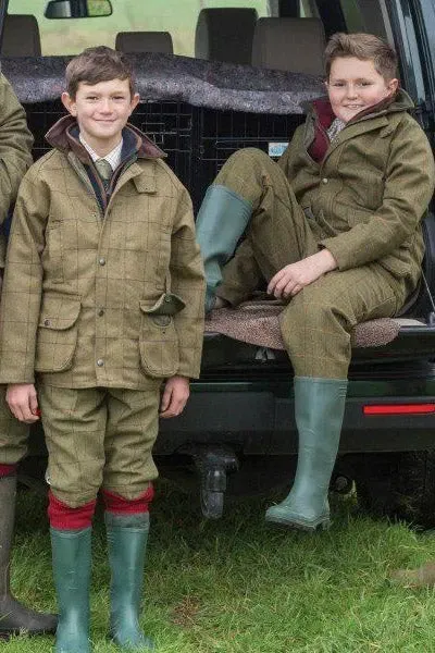 50% OFF - ALAN PAINE Rutland Shooting Coat - Kids Waterproof Tweed - Lichen - Size: Age 11/12 Yrs