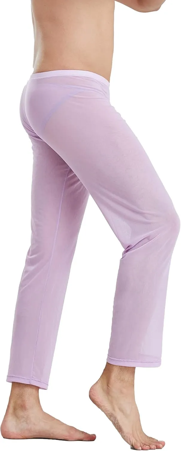 52hertz Men's Mesh See Through Pajama Pants Stretchy Nightwear Sleep Bottoms Lounge Pants