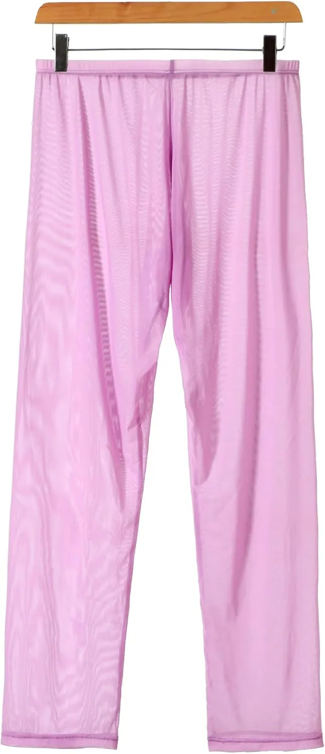 52hertz Men's Mesh See Through Pajama Pants Stretchy Nightwear Sleep Bottoms Lounge Pants