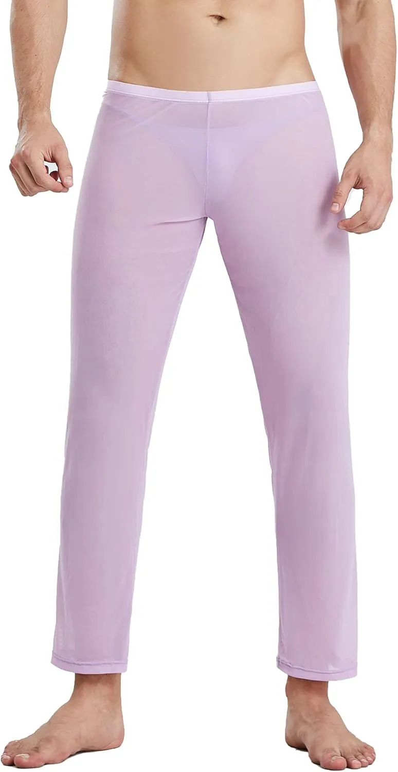 52hertz Men's Mesh See Through Pajama Pants Stretchy Nightwear Sleep Bottoms Lounge Pants