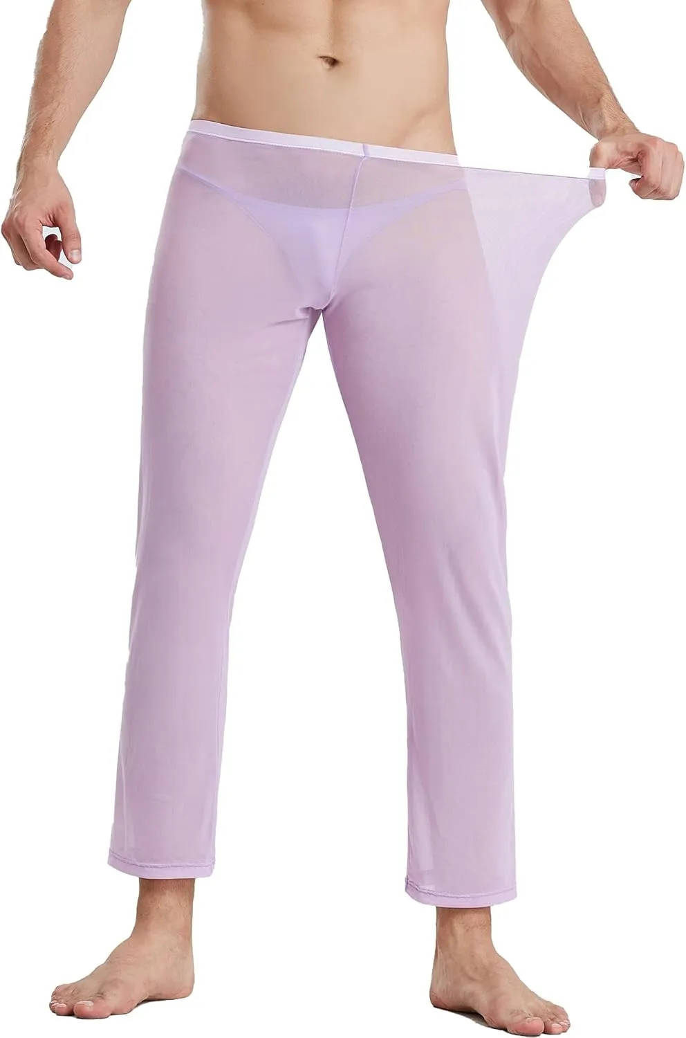 52hertz Men's Mesh See Through Pajama Pants Stretchy Nightwear Sleep Bottoms Lounge Pants