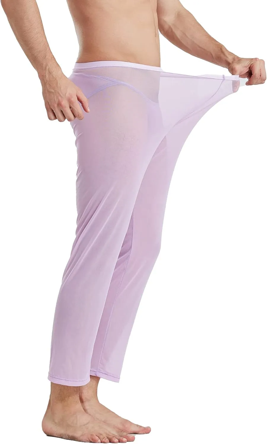 52hertz Men's Mesh See Through Pajama Pants Stretchy Nightwear Sleep Bottoms Lounge Pants
