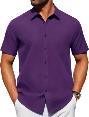 Alimens & Gentle Mens Short Sleeve Dress Shirt Wrinkle Free Solid Casual Button Down Shirts for Summer Business Wedding