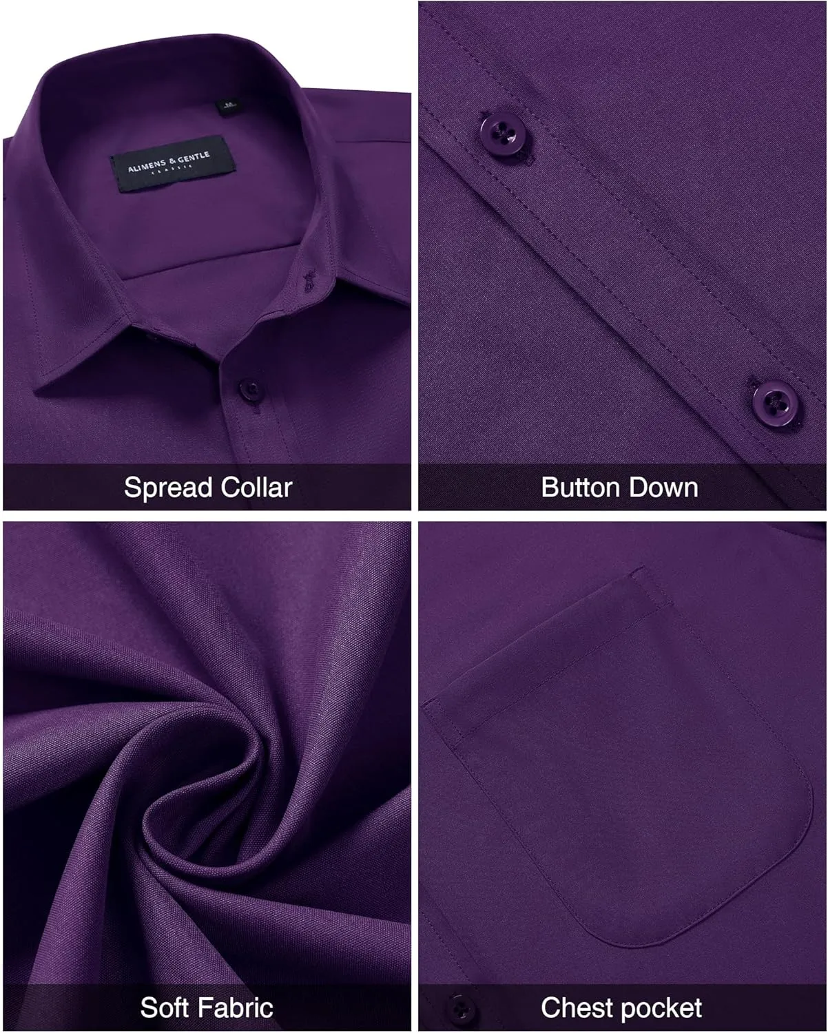 Alimens & Gentle Mens Short Sleeve Dress Shirt Wrinkle Free Solid Casual Button Down Shirts for Summer Business Wedding