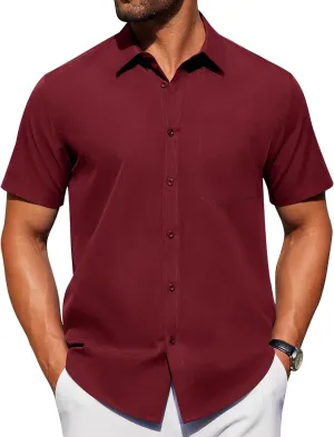 Alimens & Gentle Mens Short Sleeve Dress Shirt Wrinkle Free Solid Casual Button Down Shirts for Summer Business Wedding
