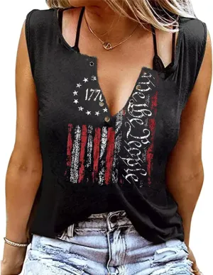 American Flag Wing Criss-Cross Open Back Tank Women Patriotic Shirt Flag Print Sleeveless T-Shirt 4th of July Tank Top
