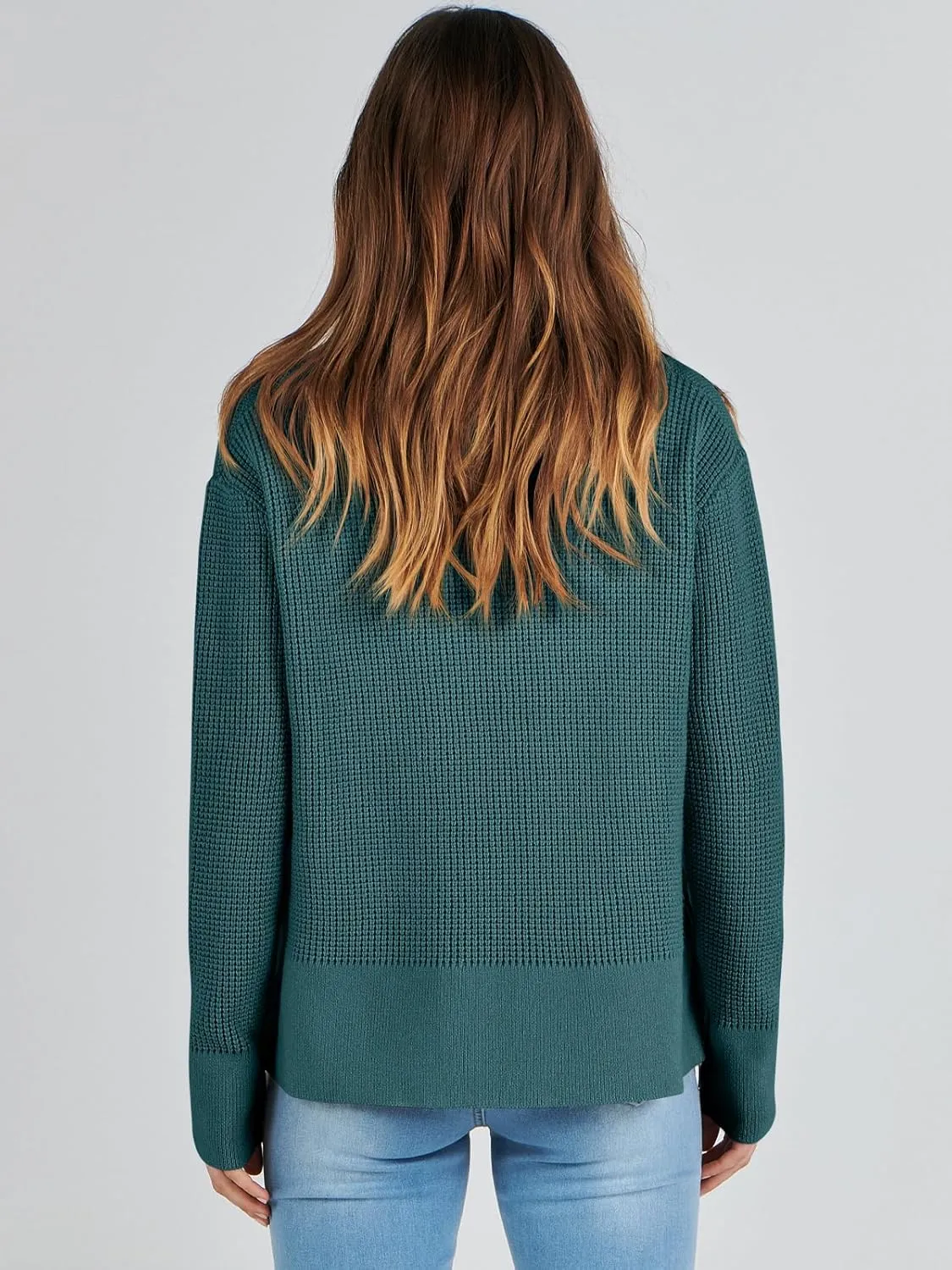 ANRABESS Womens Crewneck Long Sleeve Waffle Knit Casual Side Zipper Pullover Sweaters Top Thumbhole 2025 Fall Outfits