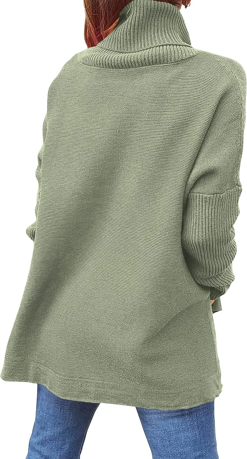 ANRABESS Women's Oversized Turtleneck Batwing Sleeve Spilt Casual Loose Knit Tunic Pullover Sweater Tops 2025 Fall Outfits