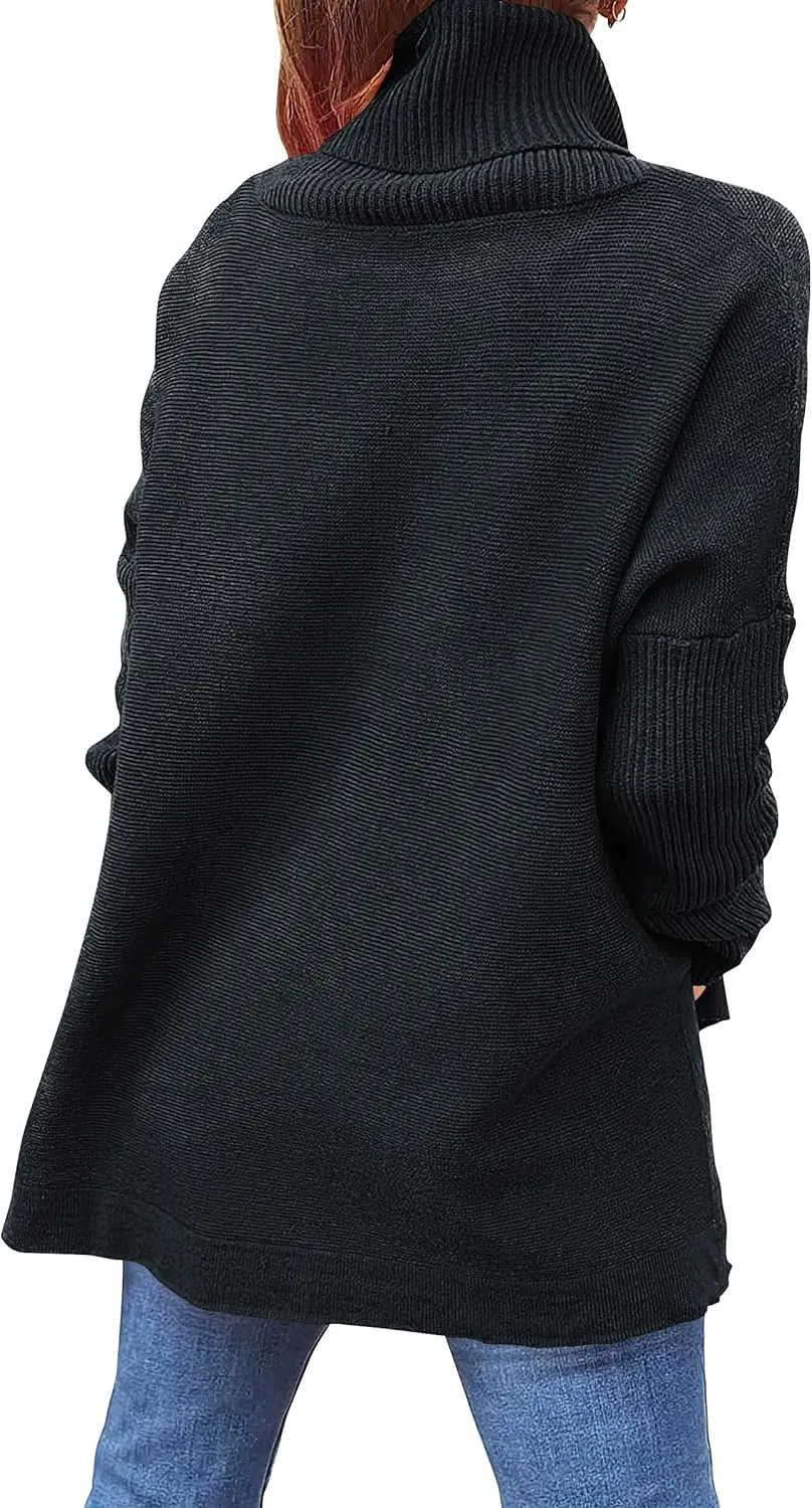 ANRABESS Women's Oversized Turtleneck Batwing Sleeve Spilt Casual Loose Knit Tunic Pullover Sweater Tops 2025 Fall Outfits
