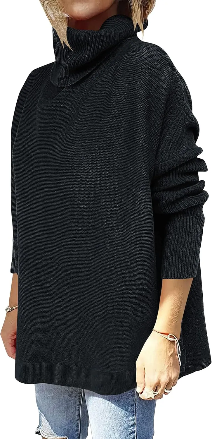 ANRABESS Women's Oversized Turtleneck Batwing Sleeve Spilt Casual Loose Knit Tunic Pullover Sweater Tops 2025 Fall Outfits