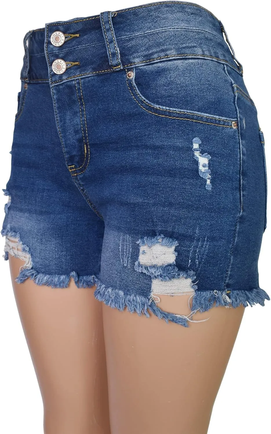 Aodrusa Jean Shorts Womens High Waisted Stretchy Mom Two Buttons Frayed Raw Hem Ripped Denim Shorts Distressed