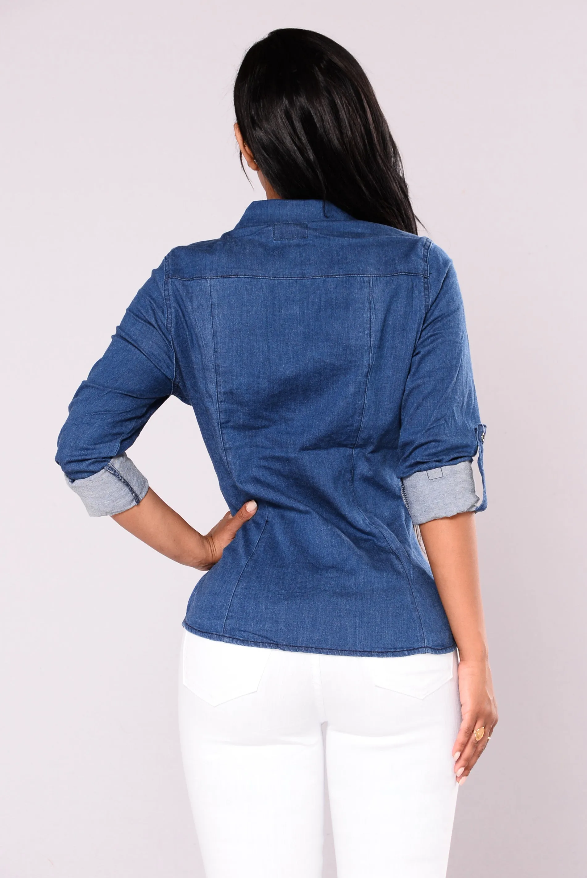 At Last Button Up Top - Medium Wash