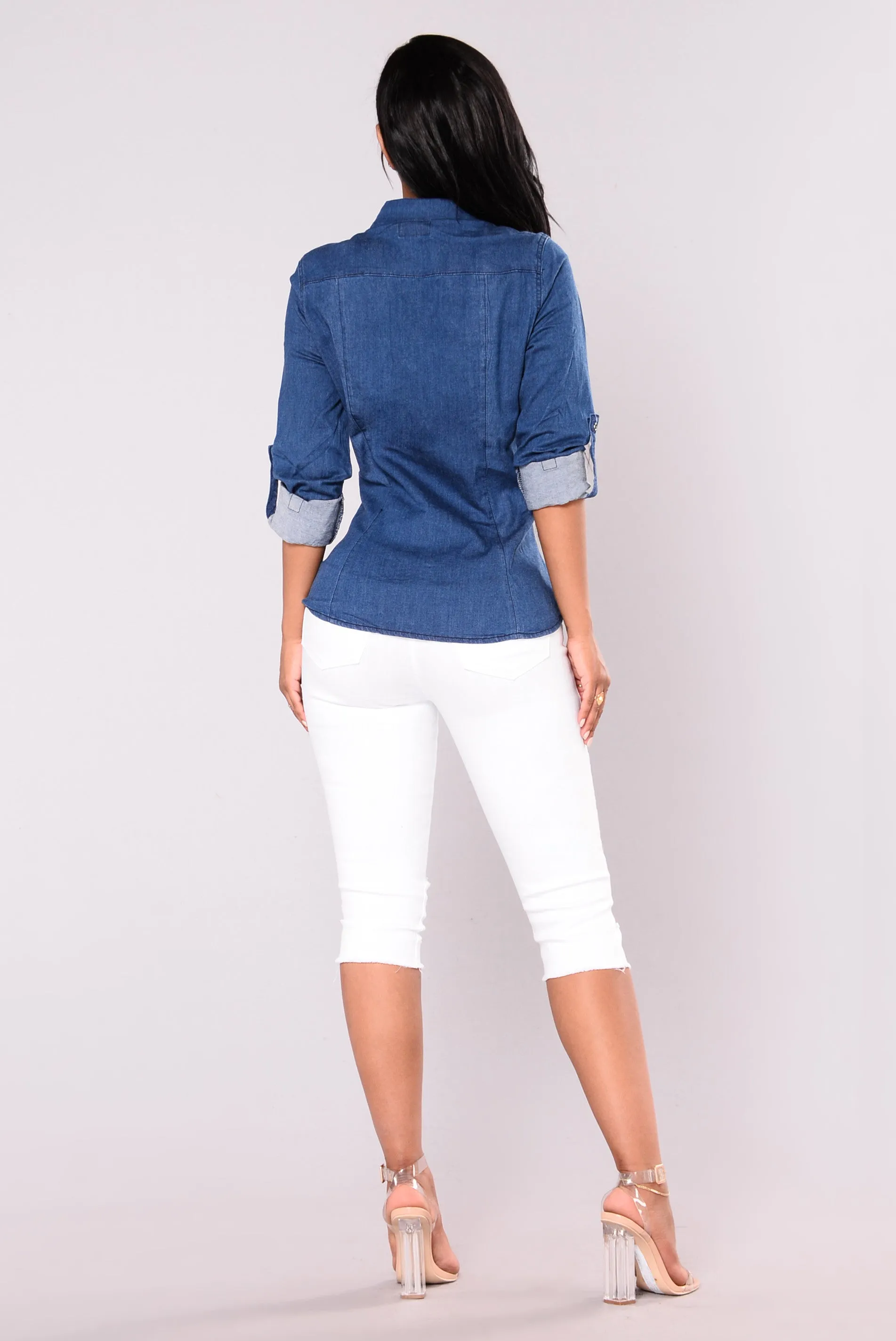 At Last Button Up Top - Medium Wash