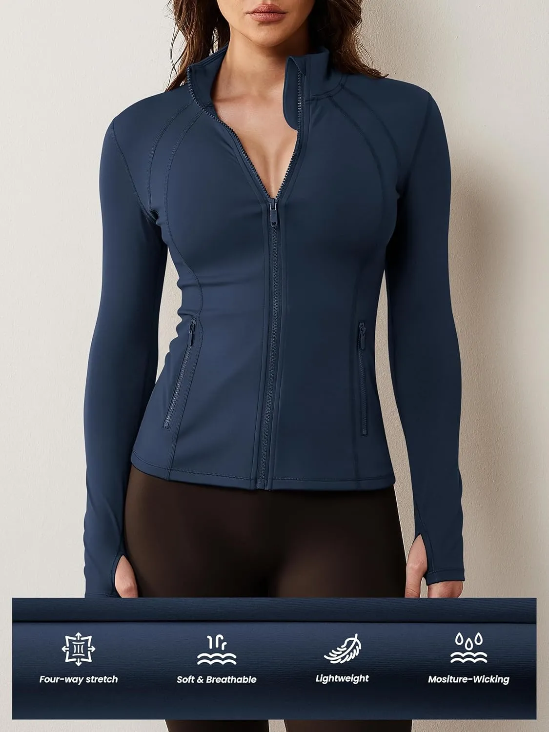 AVGO Womens Workout Jacket Lightweight Zip Up Athletic Running Jackets Long Sleeve Gym Yoga Top with Thumb Holes