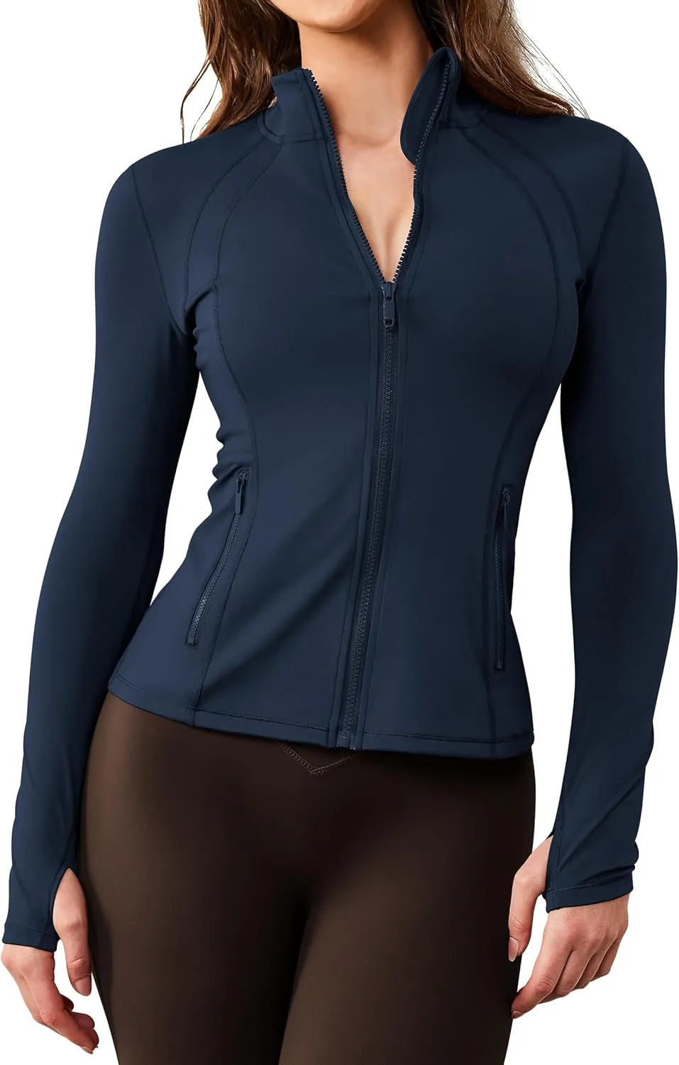 AVGO Womens Workout Jacket Lightweight Zip Up Athletic Running Jackets Long Sleeve Gym Yoga Top with Thumb Holes