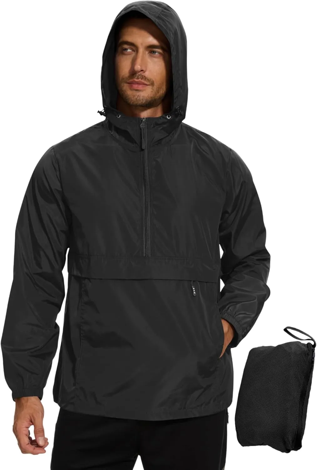 Avoogue Men's Rain Jacket Waterproof Lightweight windbreaker Packable Pullover for Hiking Golf Running