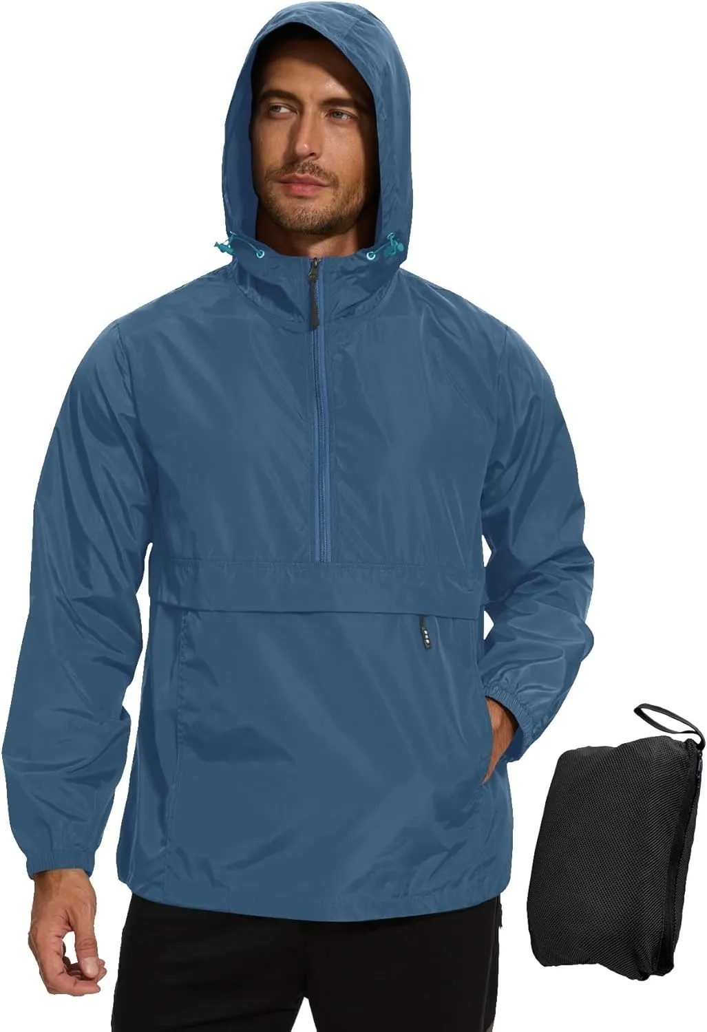 Avoogue Men's Rain Jacket Waterproof Lightweight windbreaker Packable Pullover for Hiking Golf Running