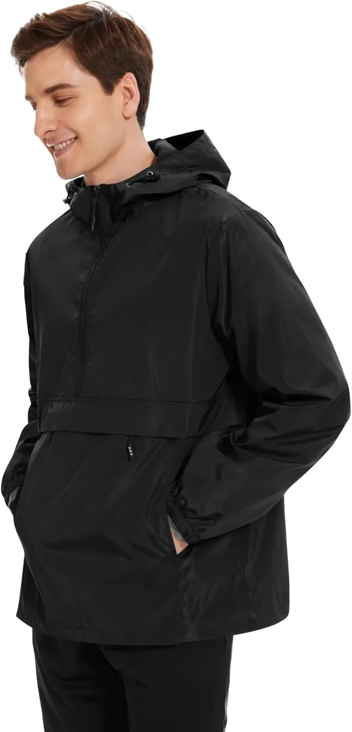Avoogue Men's Rain Jacket Waterproof Lightweight windbreaker Packable Pullover for Hiking Golf Running