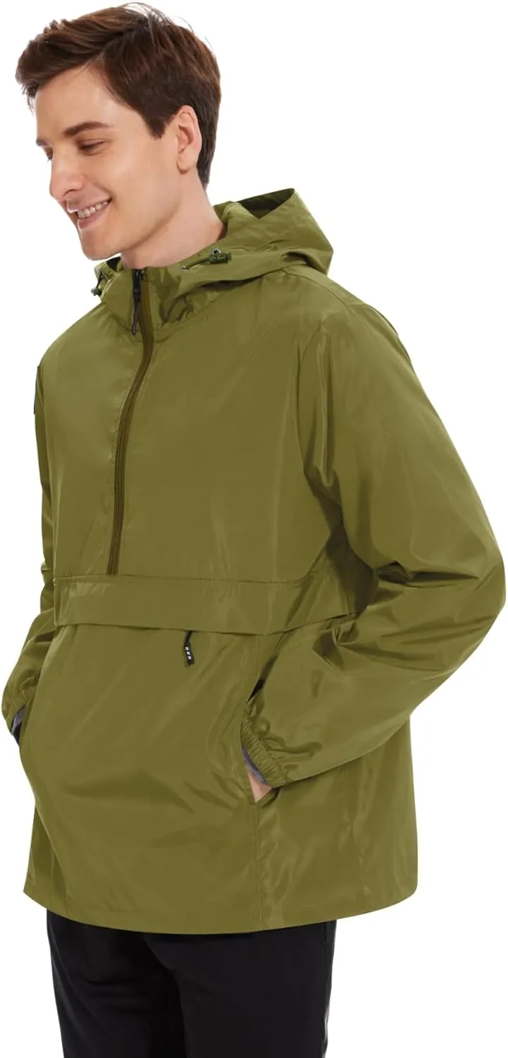 Avoogue Men's Rain Jacket Waterproof Lightweight windbreaker Packable Pullover for Hiking Golf Running