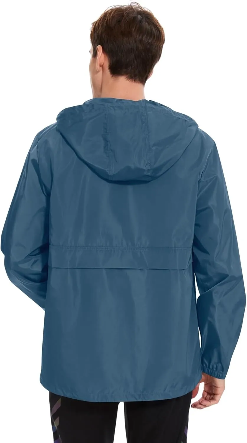 Avoogue Men's Rain Jacket Waterproof Lightweight windbreaker Packable Pullover for Hiking Golf Running