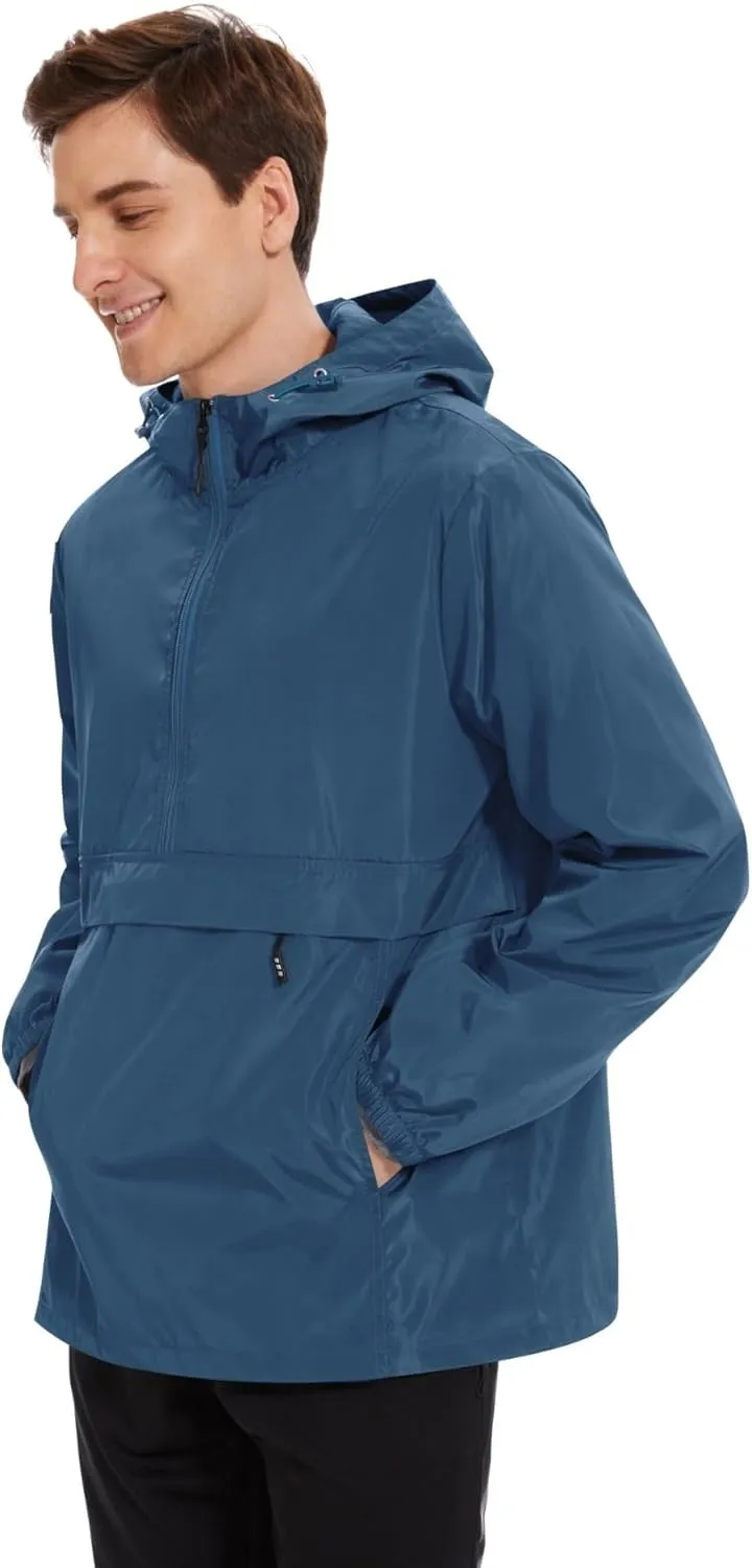 Avoogue Men's Rain Jacket Waterproof Lightweight windbreaker Packable Pullover for Hiking Golf Running