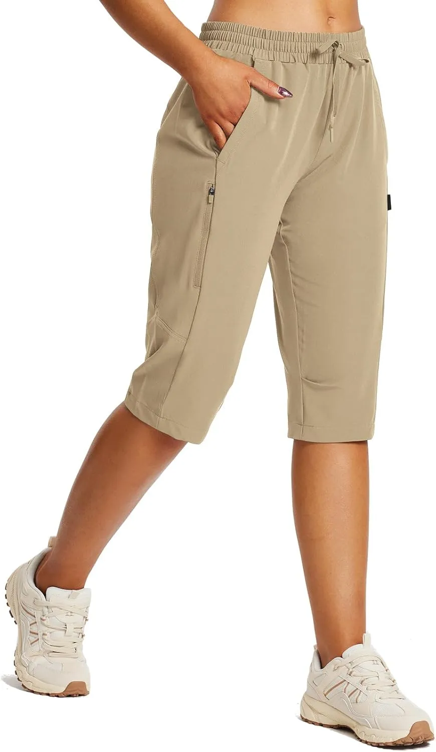 baleaf Women's 15" Long Shorts Below The Knee Capri Hiking Cargo Shorts Lightweight Quick Dry Elastic Waist for Casual