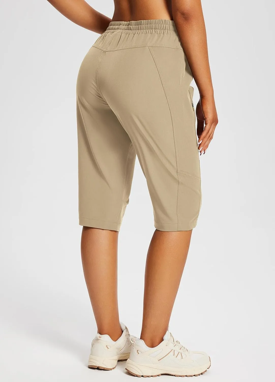 baleaf Women's 15" Long Shorts Below The Knee Capri Hiking Cargo Shorts Lightweight Quick Dry Elastic Waist for Casual