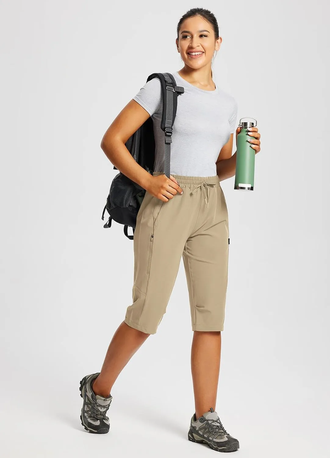 baleaf Women's 15" Long Shorts Below The Knee Capri Hiking Cargo Shorts Lightweight Quick Dry Elastic Waist for Casual
