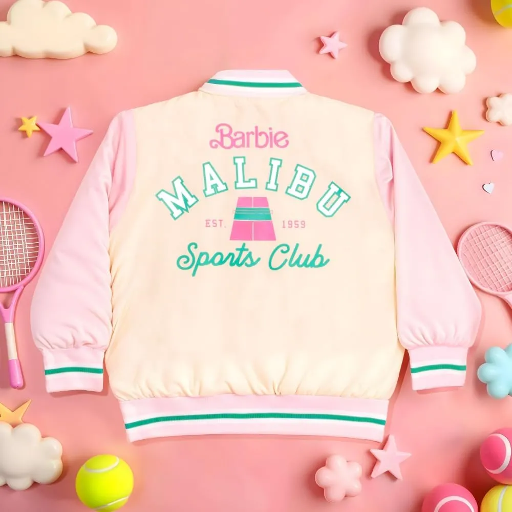 Barbie Girls Bomber Jacket - Zip-Up Varsity Jacket with Girl Power Outerwear