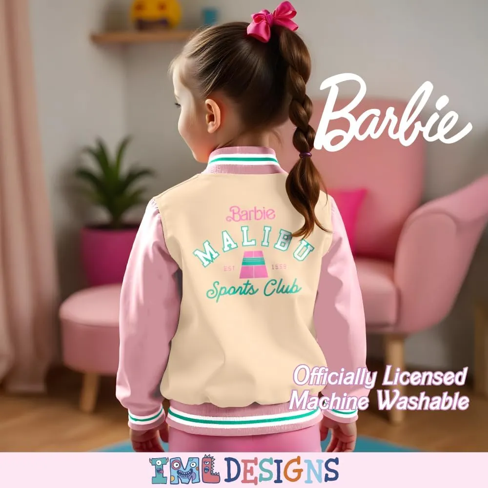 Barbie Girls Bomber Jacket - Zip-Up Varsity Jacket with Girl Power Outerwear