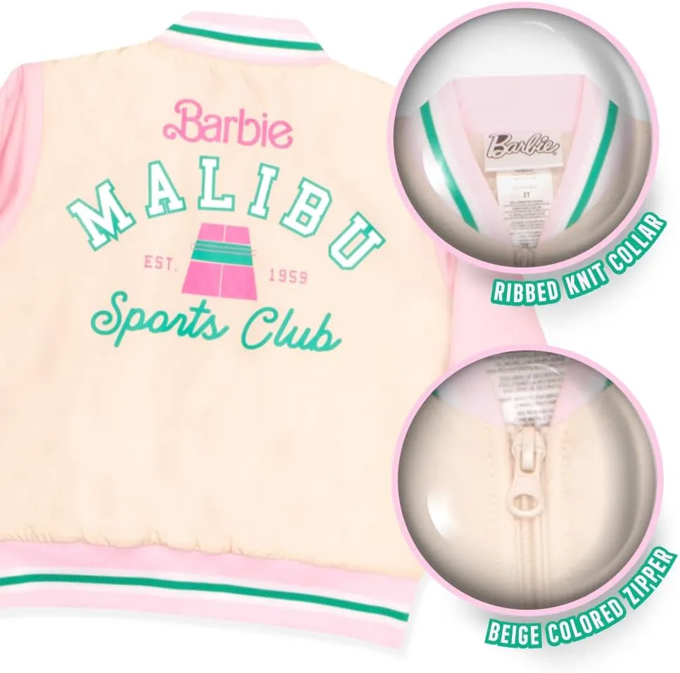 Barbie Girls Bomber Jacket - Zip-Up Varsity Jacket with Girl Power Outerwear