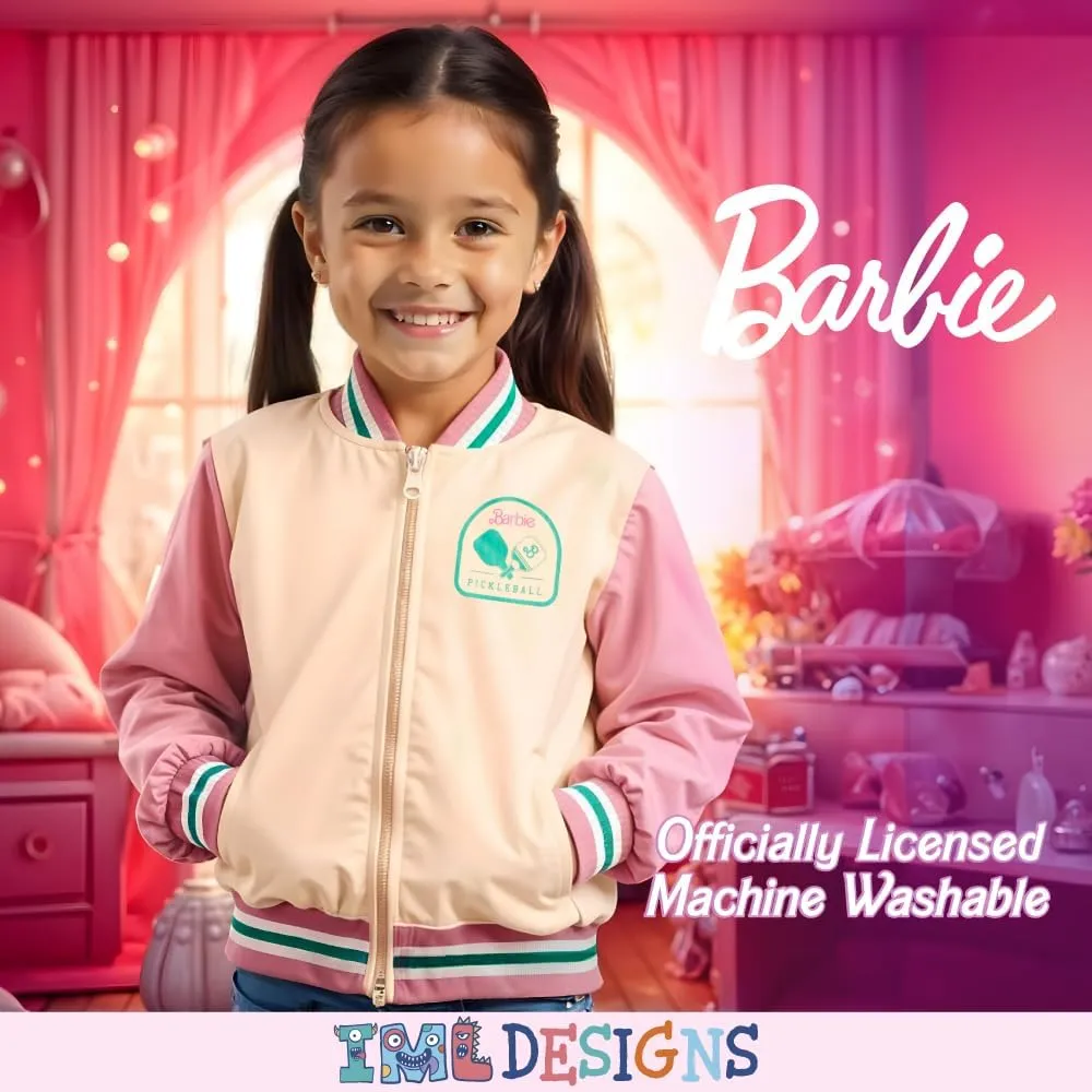 Barbie Girls Bomber Jacket - Zip-Up Varsity Jacket with Girl Power Outerwear