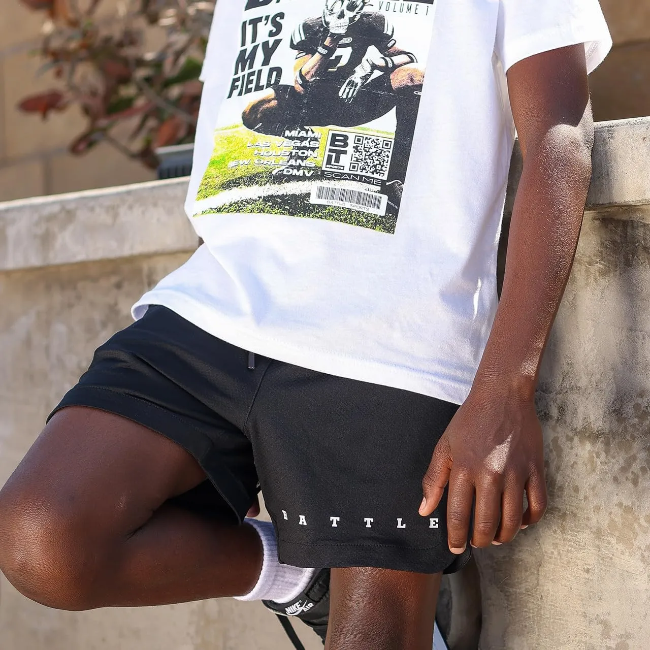 Battle Sports Fly 2.0 Kids Athletic Shorts - Lightweight 6 Inseam Sweat Wicking Drawstring Shorts with Built-in Cell Pocket