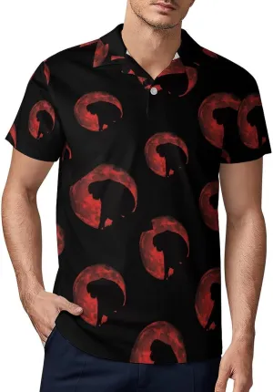 Bigfoot Red Moon Sasquatch Men's Polo Shirt Short Sleeve Casual Athletic Quick Dry Golf T-Shirts