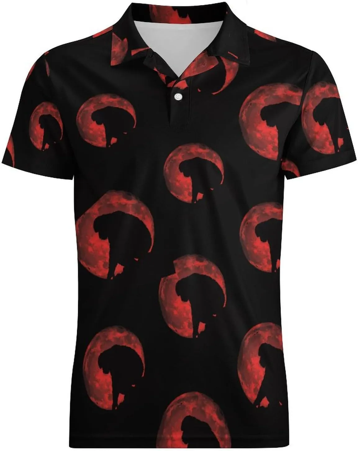 Bigfoot Red Moon Sasquatch Men's Polo Shirt Short Sleeve Casual Athletic Quick Dry Golf T-Shirts