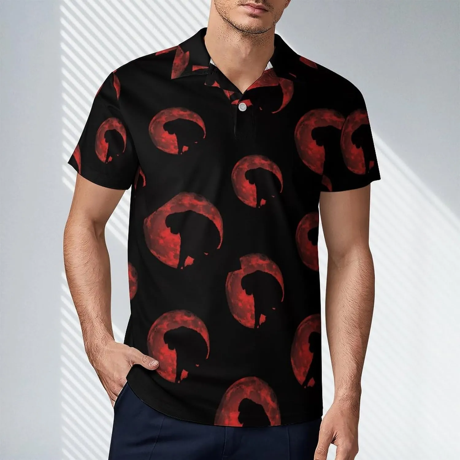Bigfoot Red Moon Sasquatch Men's Polo Shirt Short Sleeve Casual Athletic Quick Dry Golf T-Shirts