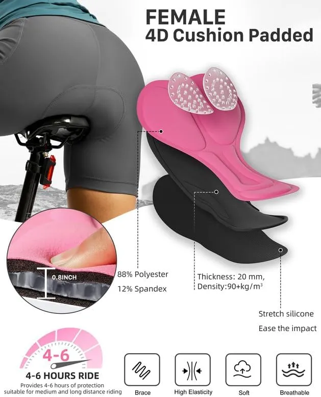 Bikewa Women's 4D Padded Bike Shorts High Waist Cycling Underwear for Women Road Bicycle Biking Shorts with Zipper Pockets